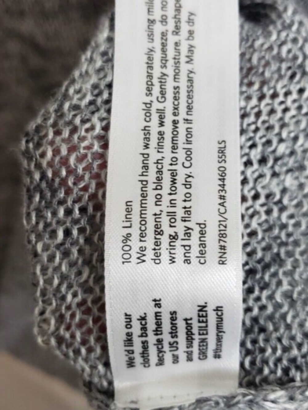 Eileen Fisher Sweater Large Pullover Slub Gray 100% Linen V Neck Classic Work - Picture 4 of 4